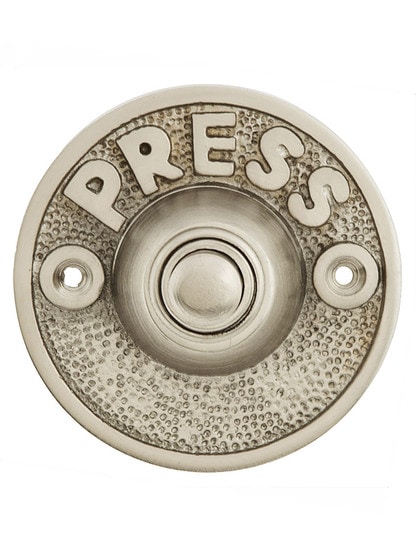 Vintage Press Door Bell Button In Satin Nickel.